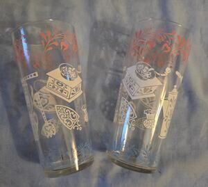 Vintage Hazel Atlas Kitchen Aids Tumblers Set of 2 Retro MCM Drinking Glasses